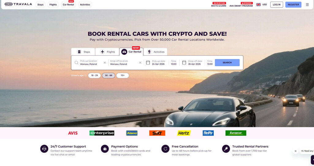 Travala car rent screenshot
